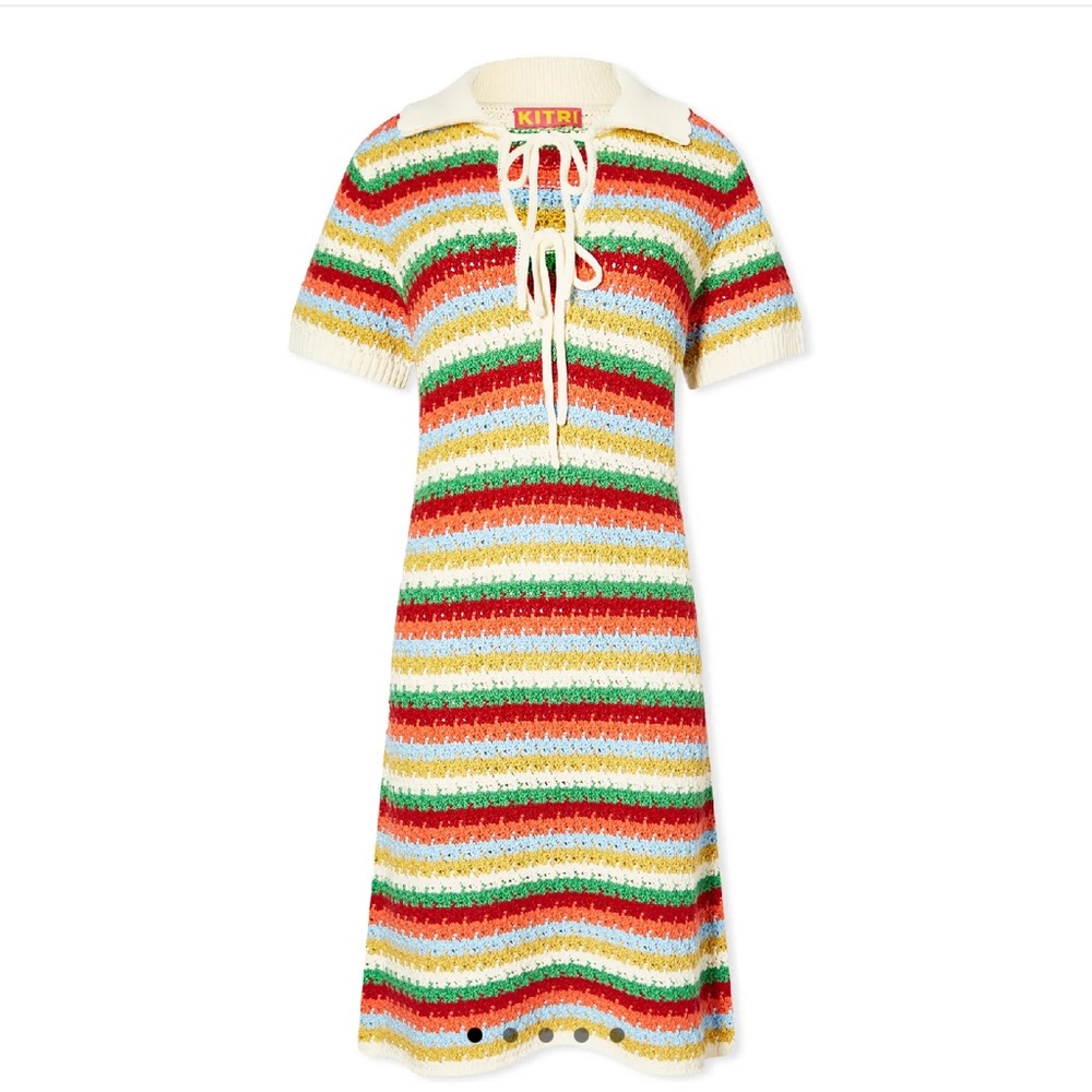 NEW KITRI RIDLEY MULTI STRIPED CROCHET KNIT MINI DRESS